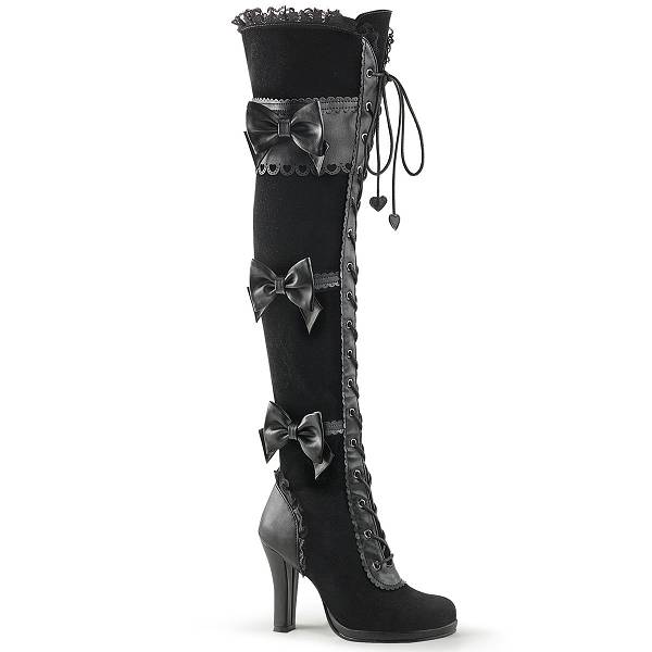 Demonia Women's Glam-300 Thigh High Boots - Black Vegan Leather/Velvet D9630-18US Clearance